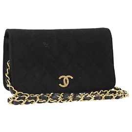 Borsa a tracolla CHANEL Matelasse con catena in cotone nero e oro CC Altro