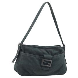 FENDI Mamma Baguette Handtasche aus Baumwolle Gray Silver Andere