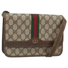 Bolsa de Ombro GUCCI GG Supreme Web Sherry Line PVC Bege Gold Outro