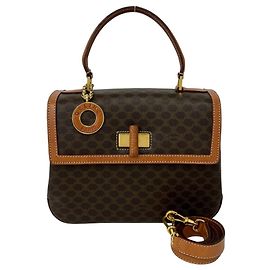 Céline Celine Circle Logo Macadam Pattern Lederhandtasche Braun