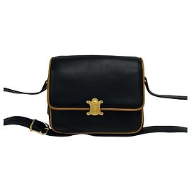 Céline Bolso de hombro/Pochette de cuero Celine Vintage Triomphe Logo Castaño Negro