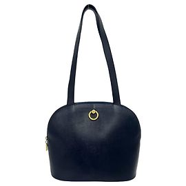 Céline Celine Semi Shoulder Tote Bag aus Leder in Navy Marineblau