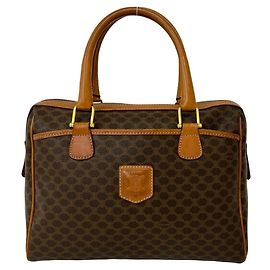 Céline Bolso Mini Boston Celine Macadam Blazon Triomphe Pattern Castaño