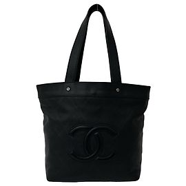 Chanel Perforated Coco Mark Leather Tote Bag Black