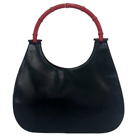 Bolsa de ombro em couro com logo Bamboo Gucci Preto