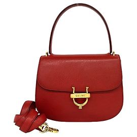 Céline Bolsa de ombro em couro Celine Vintage com logo de ferradura Vermelho