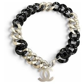 Collana Choker Chanel Vintage 07P Coco Mark Chain Nero Argento