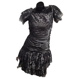 Jean Louis Scherrer Silver lace and satin evening dress Black Silver hardware
