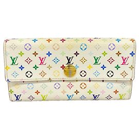 Louis Vuitton Monogram Multicolor Portefeuille Sarah Long Wallet Rosa Bianco