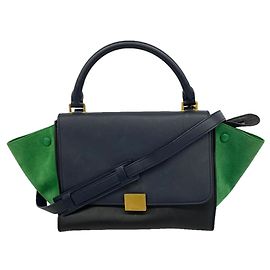 Céline Celine Trapeze Leather Handbag Black Green