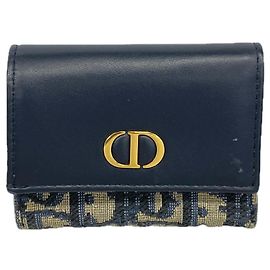Portefeuille tri-fold Christian Dior Beige Bleu Marine