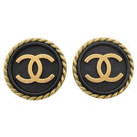 Boucles d'oreilles clips pour femmes Chanel Noir Doré