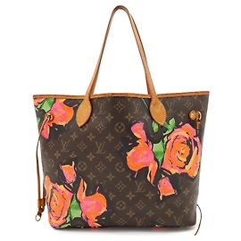 Sac Cabas Louis Vuitton Monogram Rose Neverfull MM Marron Rose Vert Orange