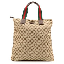 GUCCI GG Nylon Sherry Line Tote Bag Red Beige Green Dark brown