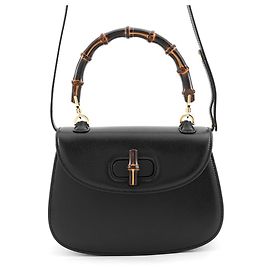 Gucci Bamboo 1947 kleine Lederhandtasche Schwarz