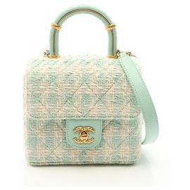 Chanel Matelassé Top Handle Shoulder Bag White Green