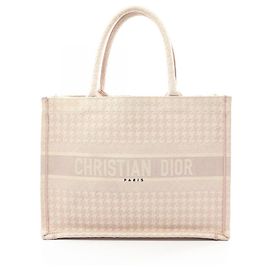Bolso Christian Dior Dior Book Tote Medium Houndstooth Rosa Blanco