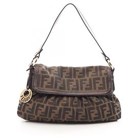 Bolsa de Ombro Fendi Zucca Marrom Preto