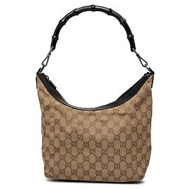 Bolsa de Ombro Gucci em Lona GG Bege com Bambu Bege