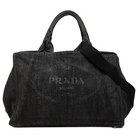 Tote Bag Prada in Denim Nero Canapa Logo Nero