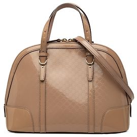Bolsa Satchel Gucci Nice Small em couro patenteado Microguccissima Bege Bege