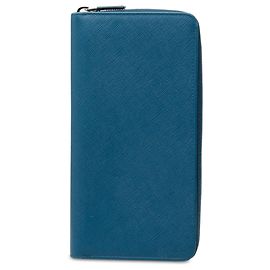 Portefeuille Portfolio Prada Blue Saffiano avec fermeture éclair Bleu