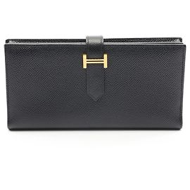 Hermès Hermes Bearn Soufflet Bi-fold Long Wallet Black