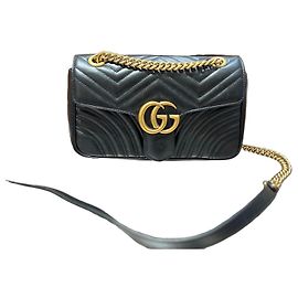 Borsa a tracolla Gucci Marmont in pelle nera Nero