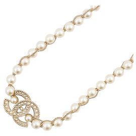 Collar Chanel de strass dorado Dorado