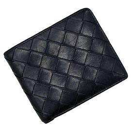 Portafoglio bi-fold in pelle Bottega Veneta Nero Blu