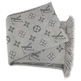 Stole Louis Vuitton en laine et soie grise Marron