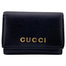 Gucci Black Leather Tri-fold Wallet Black