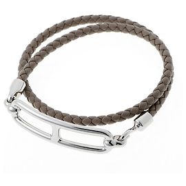 Hermès Pulsera de amuletos Hermes en piel Swift Etoupe Gray Gris pardo