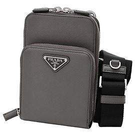 Prada Saffiano Leder Smartphone-Case Schultertasche Beige