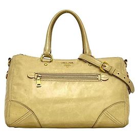 Prada Leather Tote Bag Beige Yellow