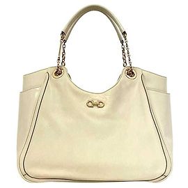 Bolso Tote Salvatore Ferragamo con cadena Gancini Blanco Crudo