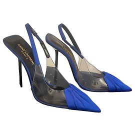 Autre Marque Saint Laurent Chica 115 PVC Slingback Pumps Blau