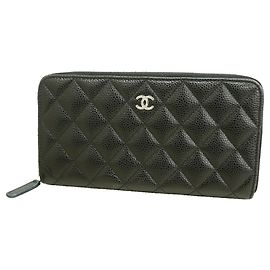 Carteira longa Chanel em couro de bezerro granulado preto Preto