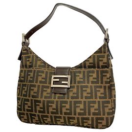 Sac à épaule Fendi Zucca en nylon et toile Marron
