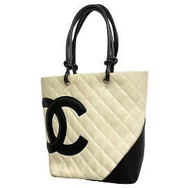 Chanel Cambon Lambskin Tote Bag Black White