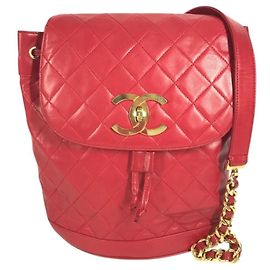 Sac à dos Chanel Vintage avec fermoir turnlock Rouge Doré