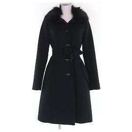 Burberry Blue Label Wool Angora Fox Coat Black