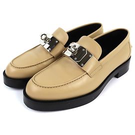 Hermès Kelly Buckle Leather Loafers 37.5 Beige