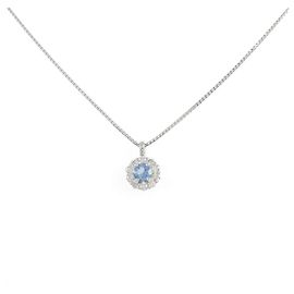 Autre Marque Platin-Halskette mit Aquamarin und Diamanten Silber