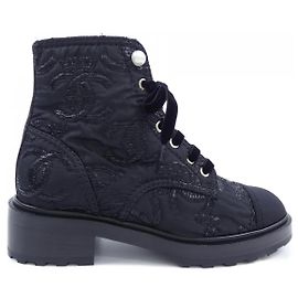 Chanel G35154Y55332 Tweed Grogram Boots Black