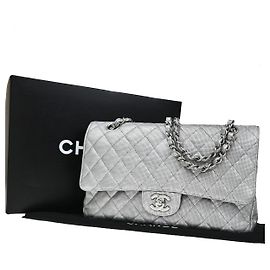 Chanel Classic Timeless Double Flap Pixel Effect Quilted Calfskin Medium Plata