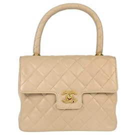 Chanel CC Top Handle Flap Quilted Lambskin Mini Beige