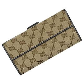 Gucci Beige and Brown Bi-Fold Long Wallet Brown Beige