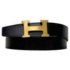 Cintura Hermès in pelle nera e bordeaux Nero Bordò