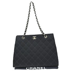 Chanel Vintage CC Chain Quilted Canvas Medium Noir